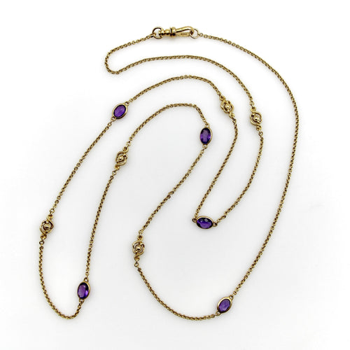 Collier Chaîne à stations édouardienne - Collier en or 14K et améthystes 58 Facettes A2002K