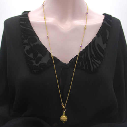 Collier Chaîne à stations édouardienne - Collier en or 14K et améthystes 58 Facettes A2002K