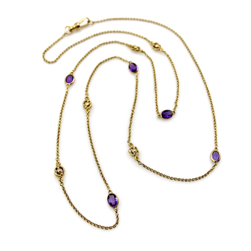 Collier Chaîne à stations édouardienne - Collier en or 14K et améthystes 58 Facettes A2002K