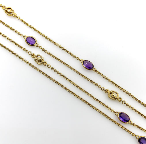 Collier Chaîne à stations édouardienne - Collier en or 14K et améthystes 58 Facettes A2002K
