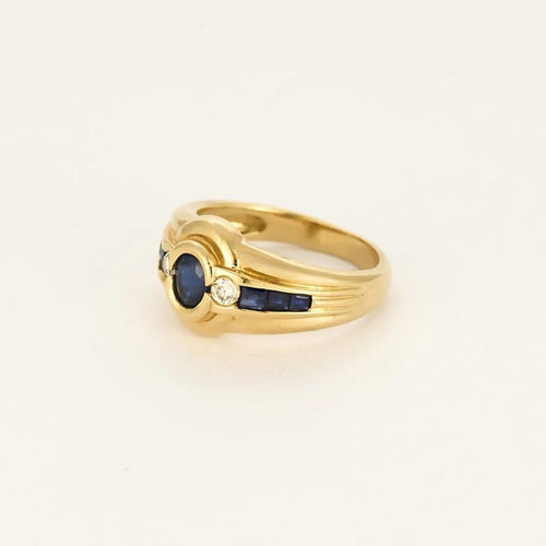 Bague 49 Bague bandeau en or jaune 18K avec saphir et diamants 58 Facettes SAI0750