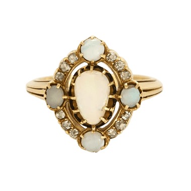 Bague 49 Bague début XXe siècle en or jaune 18K, opales et diamants 58 Facettes PRG1880