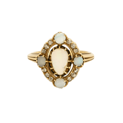 Bague 49 Bague début XXe siècle en or jaune 18K, opales et diamants 58 Facettes PRG1880