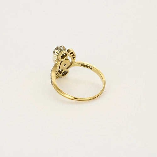Bague 56 Bague Belle Époque motif naturaliste en or jaune, platine, diamants et perle 58 Facettes LOR3543