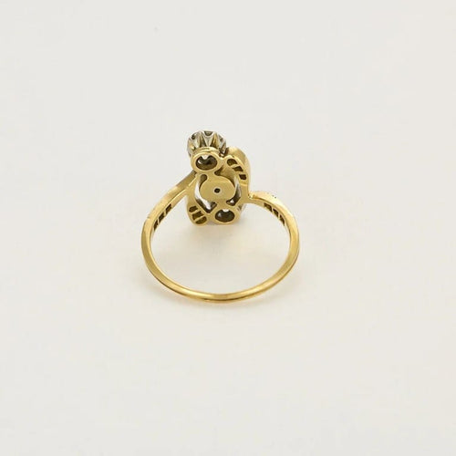 Bague 56 Bague Belle Époque motif naturaliste en or jaune, platine, diamants et perle 58 Facettes LOR3543