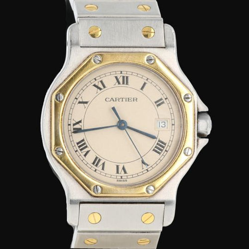 Montre Cartier Santos - Montre ronde octogonale en or jaune et acier 58 Facettes MT45173