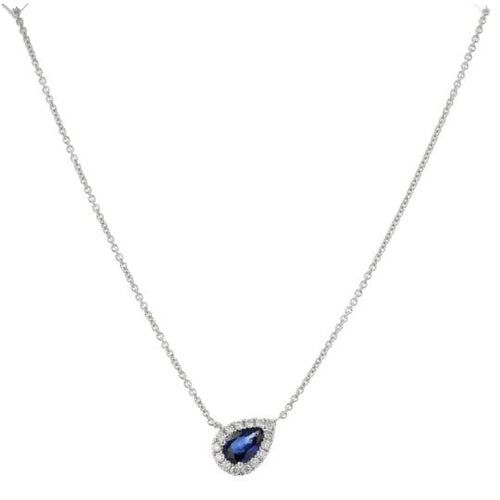 Collier Pendentif - Collier en or blanc serti de diamants et saphir 58 Facettes 4240
