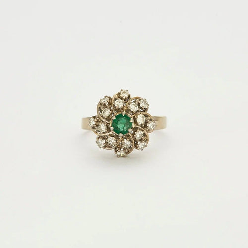 Bague 55 Bague motif floral en platine et or gris avec diamants et émeraude 58 Facettes 240356