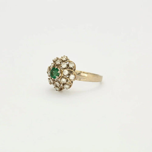 Bague 55 Bague motif floral en platine et or gris avec diamants et émeraude 58 Facettes 240356