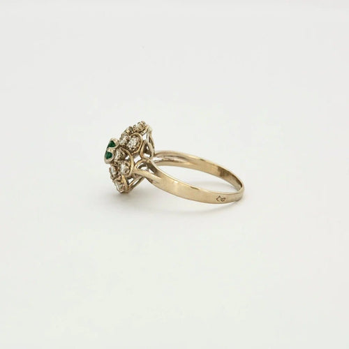 Bague 55 Bague motif floral en platine et or gris avec diamants et émeraude 58 Facettes 240356