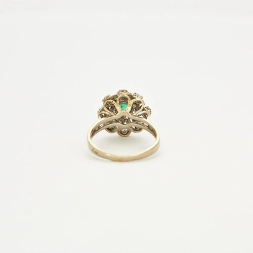 Bague 55 Bague motif floral en platine et or gris avec diamants et émeraude 58 Facettes 240356
