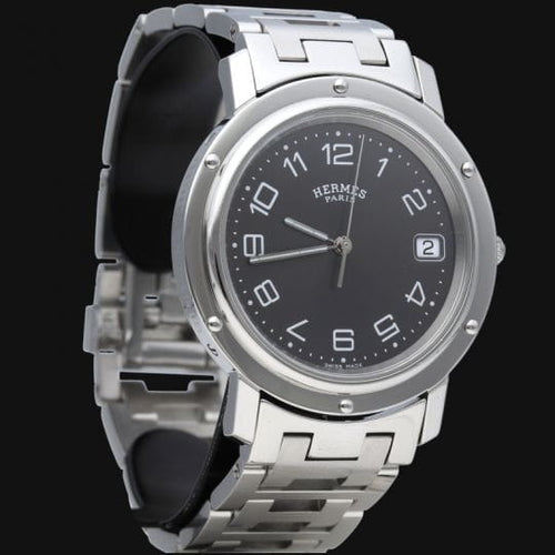 Montre Hermès Clipper - Montre femme en acier, cadran noir 58 Facettes MT44628