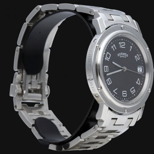 Montre Hermès Clipper - Montre femme en acier, cadran noir 58 Facettes MT44628