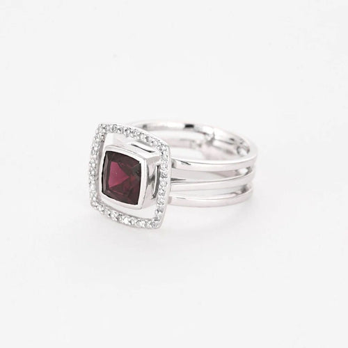 Bague 52 Bague moderne or gris, grenat et diamants 58 Facettes 250171