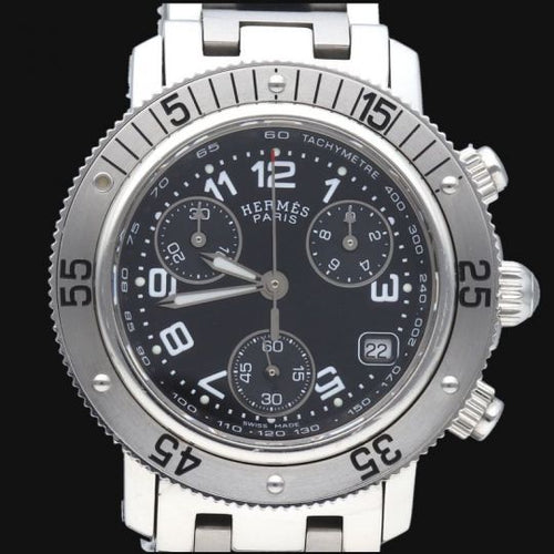 Montre Hermès Clipper - Montre chronographe à quartz en acier 58 Facettes MT40221