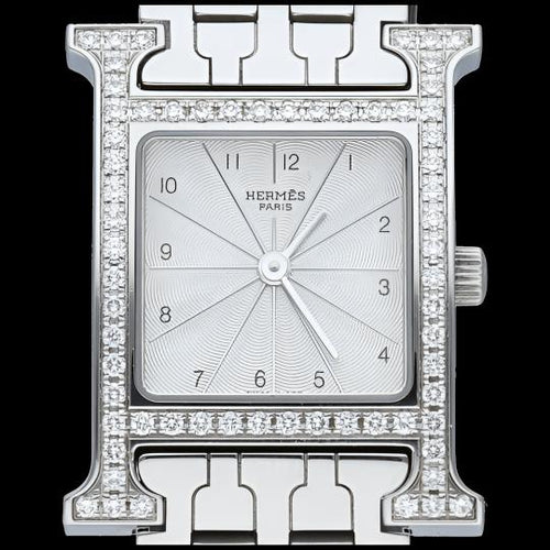 Montre Hermès Heure H - Montre femme quartz en acier, lunette diamants 58 Facettes MT41665