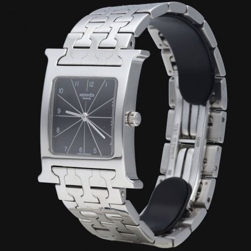 Montre Hermès Heure H - Montre en acier, cadran noir quartz 58 Facettes MT42230