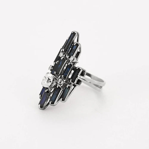 Bague 56 Bague moderniste or blanc, saphir et diamant 58 Facettes B250342