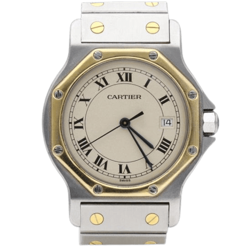 Montre Cartier Santos - Montre ronde octogonale en or jaune 18K et acier 58 Facettes MT45329