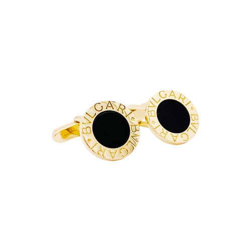 Boutons de manchette Boutons de manchette Bulgari "BULGARI BULGARI", or jaune et onyx. 58 Facettes 35246