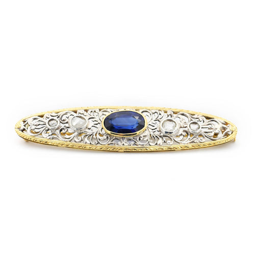 Broche Broche en or 18 carats ornée d'un saphir ovale et de diamants 58 Facettes 22393