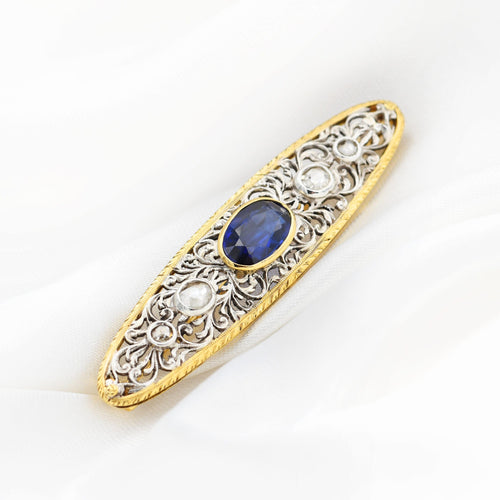 Broche Broche en or 18 carats ornée d'un saphir ovale et de diamants 58 Facettes 22393