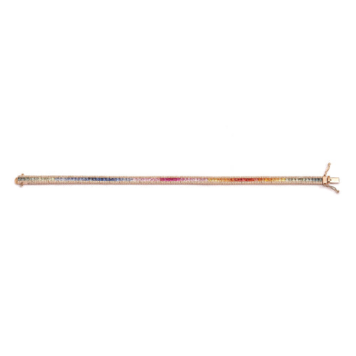 Bracelet Bracelet tennis en or rose 18 carats, saphirs arc-en-ciel et diamants 58 Facettes BRA92