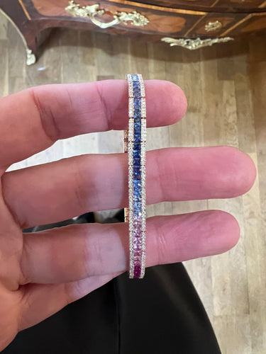 Bracelet Bracelet tennis en or rose 18 carats, saphirs et diamants 58 Facettes BRA92