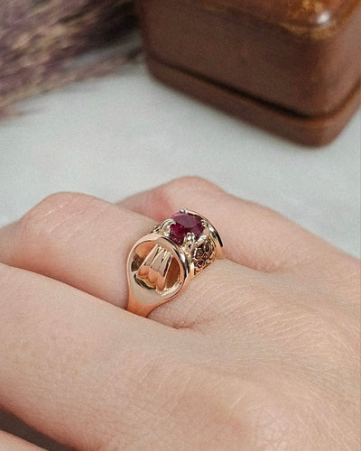 Bague 55 Bague dôme rubis composite en or rose 18 carats 58 Facettes 674