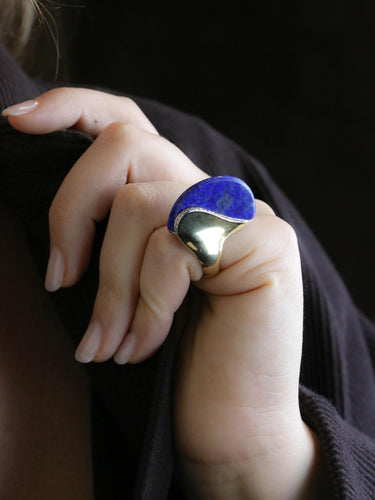 Bague 50 Bague cocktail or jaune lapis lazuli diamants 58 Facettes CAN 3