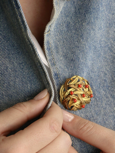 Broche Broche feuillle or jaune corail 58 Facettes 1204.3
