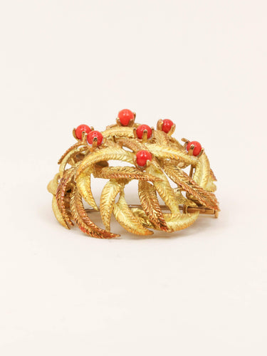 Broche Broche feuillle or jaune corail 58 Facettes 1204.3