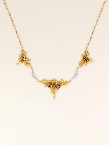 Collier Collier draperie Art Nouveau or jaune perles diamants 58 Facettes 1213