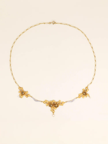 Collier Collier draperie Art Nouveau or jaune perles diamants 58 Facettes 1213