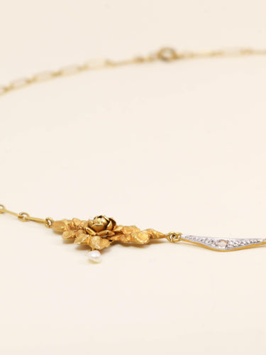 Collier Collier draperie Art Nouveau or jaune perles diamants 58 Facettes 1213