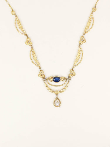 Collier Collier draperie Art Nouveau or jaune saphir perle 58 Facettes 1236.2