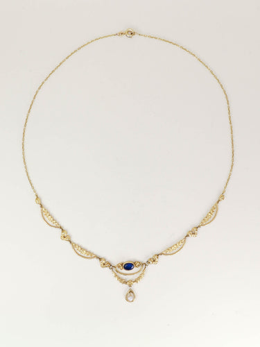 Collier Collier draperie Art Nouveau or jaune saphir perle 58 Facettes 1236.2