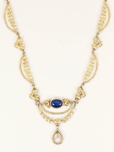 Collier Collier draperie Art Nouveau or jaune saphir perle 58 Facettes 1236.2