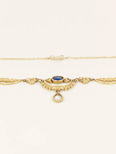 Collier Collier draperie Art Nouveau or jaune saphir perle 58 Facettes 1236.2