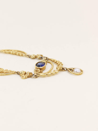 Collier Collier draperie Art Nouveau or jaune saphir perle 58 Facettes 1236.2
