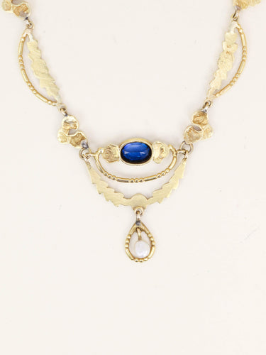 Collier Collier draperie Art Nouveau or jaune saphir perle 58 Facettes 1236.2
