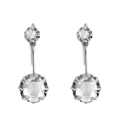 Boucles d'oreilles Paire de Dormeuse en or jaune et or gris, diamants taillés en rose 58 Facettes MON1230