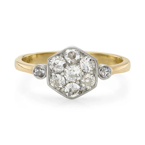 Bague Art déco - Bague marguerite hexagonale en or jaune 14 ct et platine, diamants 58 Facettes VI-0027