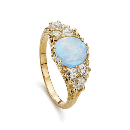 Bague Bague victorienne en or jaune 18 ct avec opale et diamants 58 Facettes VI-0002