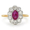 Bague Bague cluster édouardienne en or jaune et platine, rubis et diamants 58 Facettes VI-0003