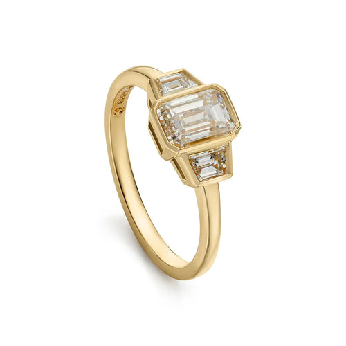 Bague 51 Signature - Bague trois pierres en or jaune 18K et diamants 1,40 ct 58 Facettes EW-0010