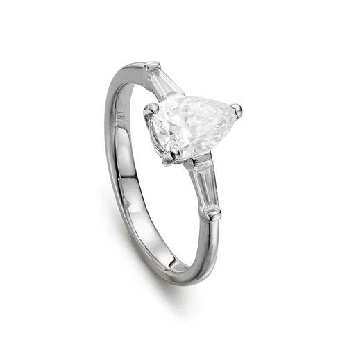 Bague 50 Bague solitaire diamant taille poire en or blanc 18 ct 58 Facettes VI-0014