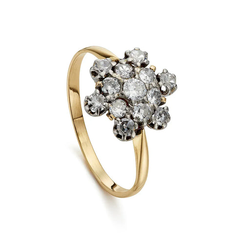 Bague 57 Bague cluster vintage en or jaune et blanc et diamants 58 Facettes VI-0026