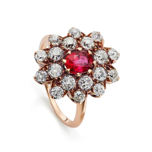 Bague Victorien - Bague cluster en or jaune 14 ct rubis et diamants 58 Facettes VI-0025