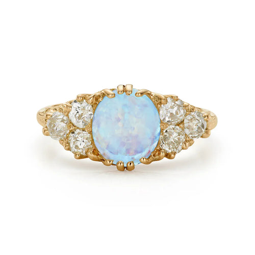 Bague Victorian - Bague opale et diamants taille ancienne en or jaune 18 ct 58 Facettes VI-0002